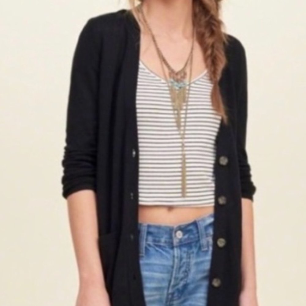 Hollister Long Boyfriend Cardigan in Black - XS